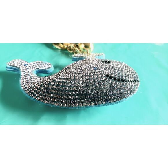 Crystal Whale Key / Purse Chain Charm with Leather Tassle - Picture 6 of 11